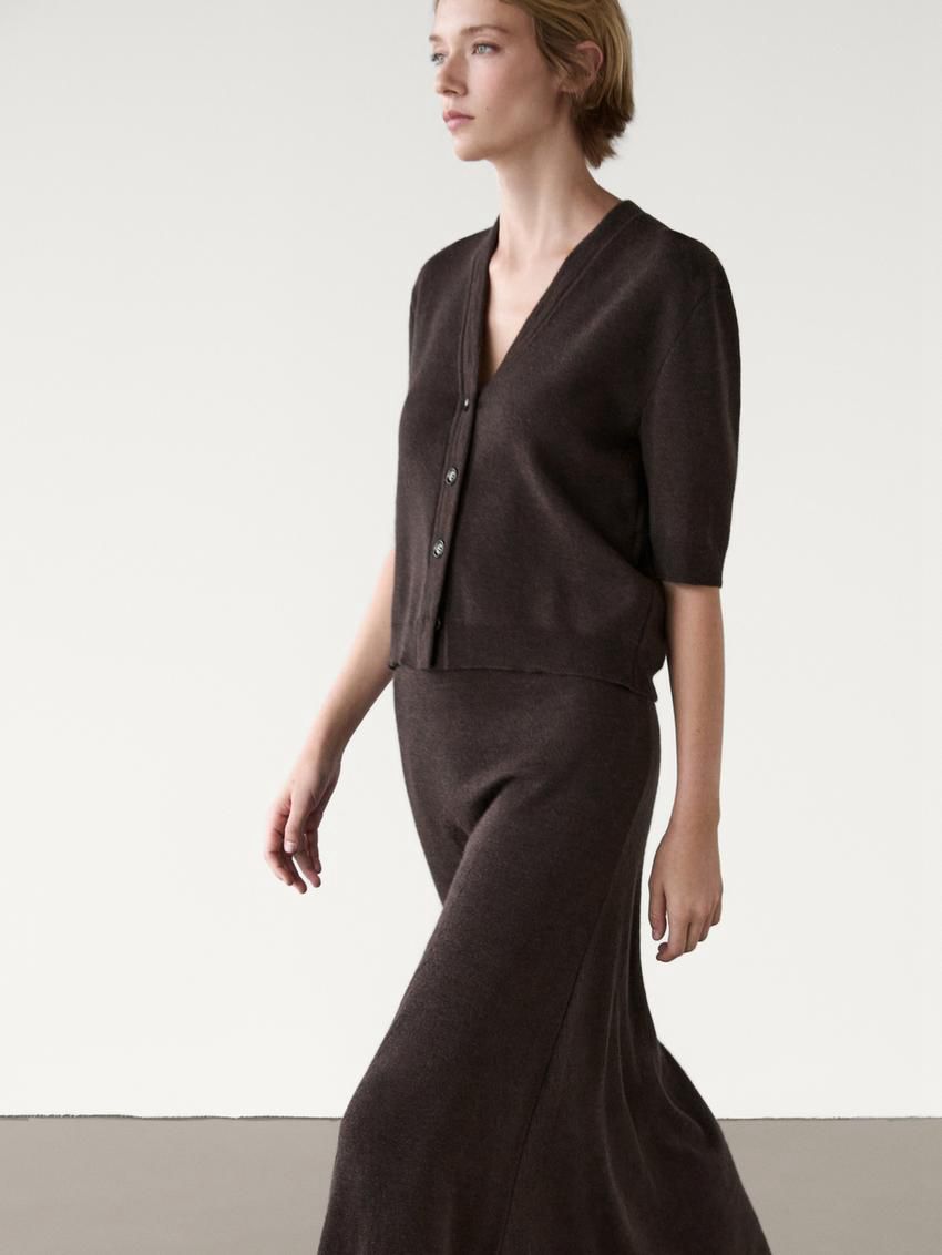 Massimo Dutti Long Flared Merino Wool Women Skirts Dark Brown | US-XH5419068
