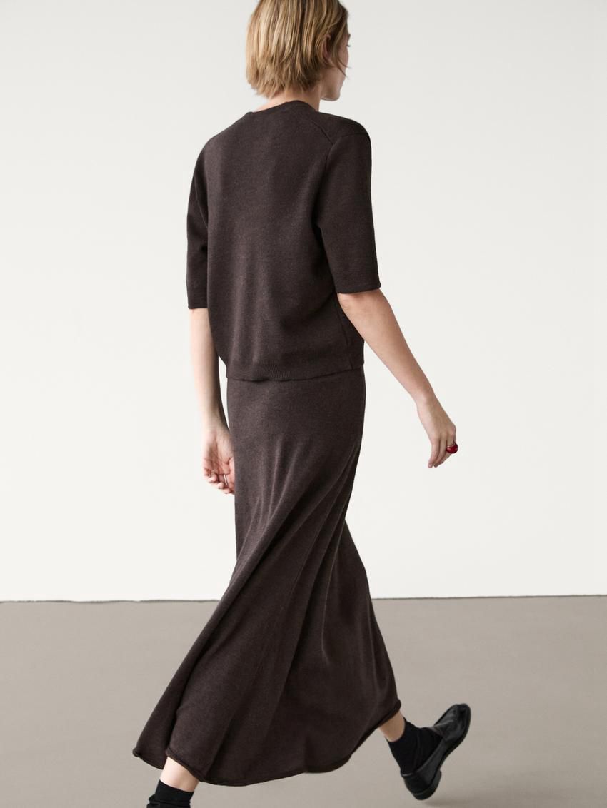 Massimo Dutti Long Flared Merino Wool Women Skirts Dark Brown | US-XH5419068