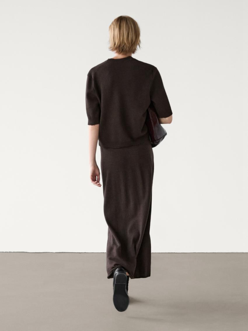Massimo Dutti Long Flared Merino Wool Women Skirts Dark Brown | US-XH5419068