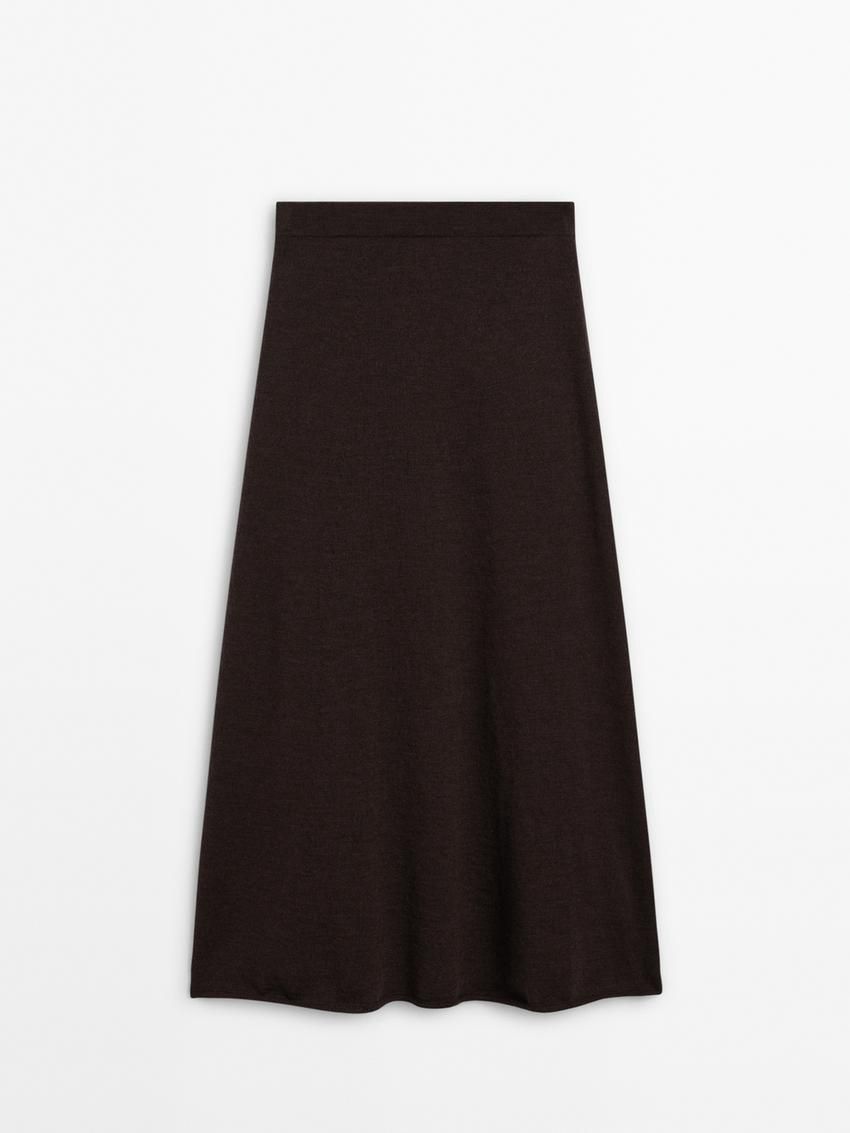 Massimo Dutti Long Flared Merino Wool Women Skirts Dark Brown | US-XH5419068