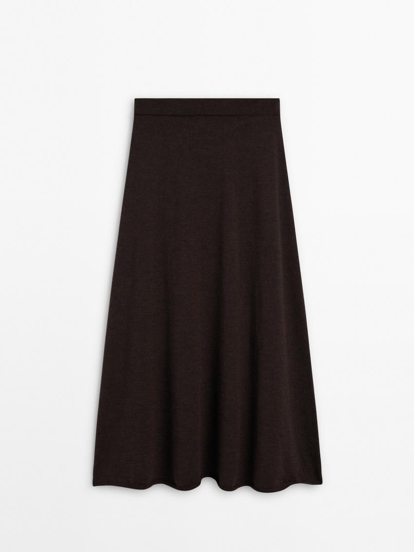Massimo Dutti Long Flared Merino Wool Women Skirts Dark Brown | US-XH5419068