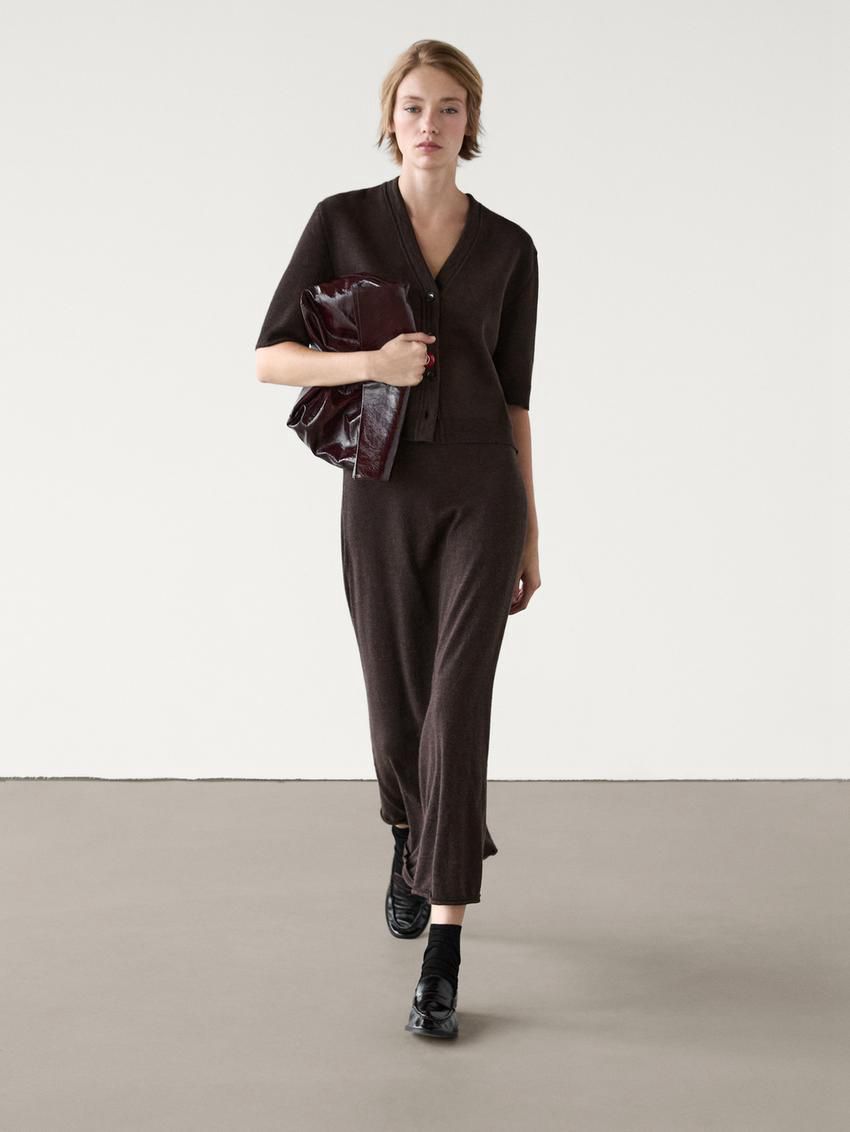 Massimo Dutti Long Flared Merino Wool Women Skirts Dark Brown | US-XH5419068