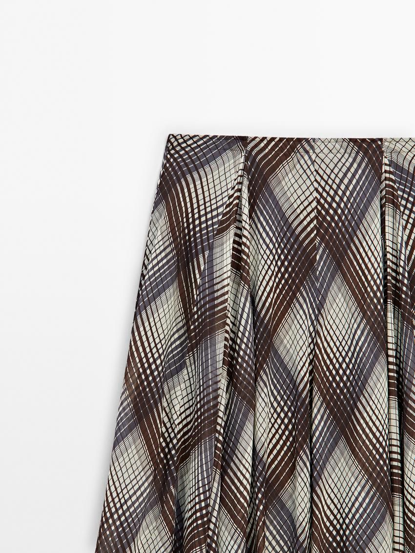 Massimo Dutti Long Flared With Checked Detail Women Skirts Grey / Dark Brown | US-SE9276518