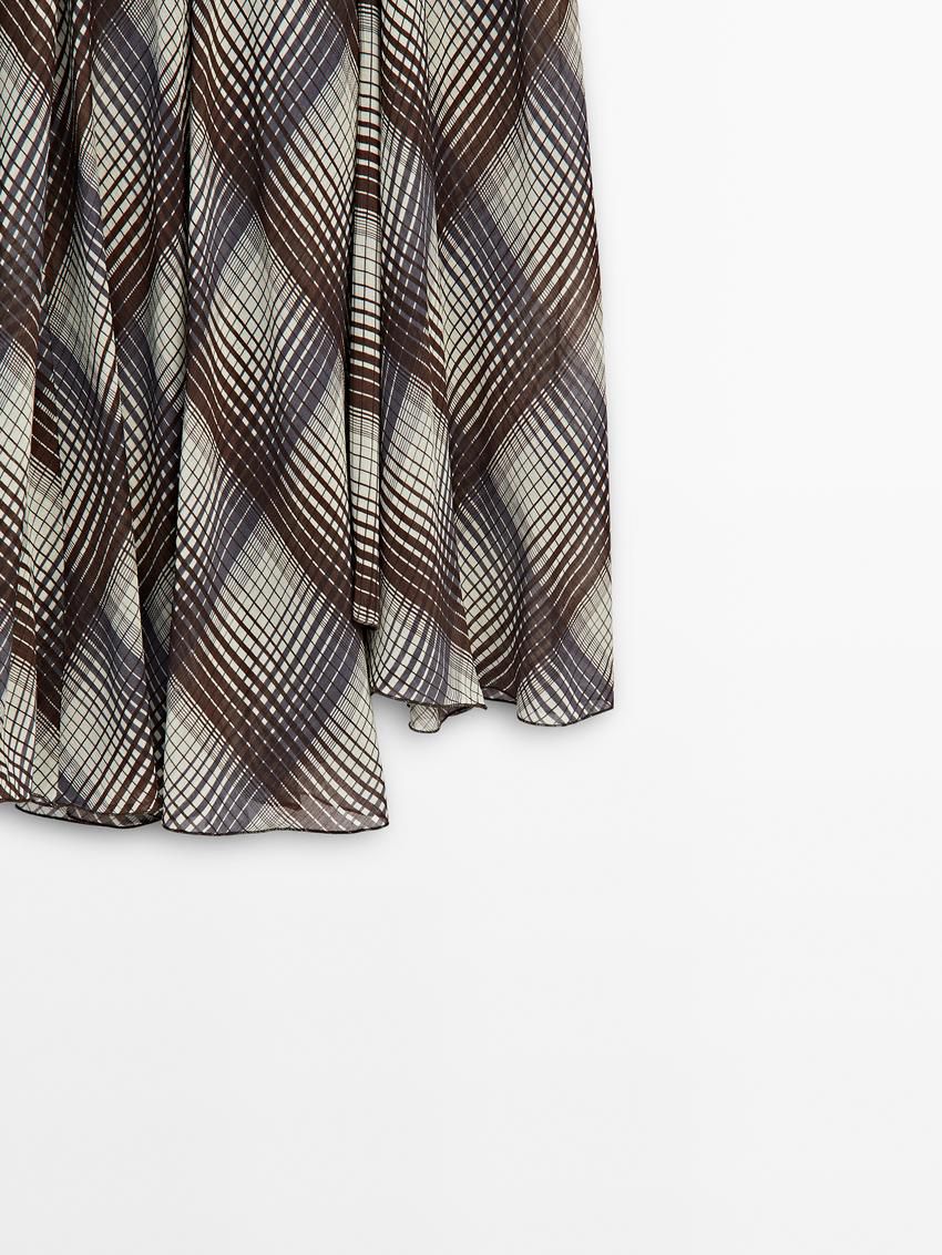 Massimo Dutti Long Flared With Checked Detail Women Skirts Grey / Dark Brown | US-SE9276518