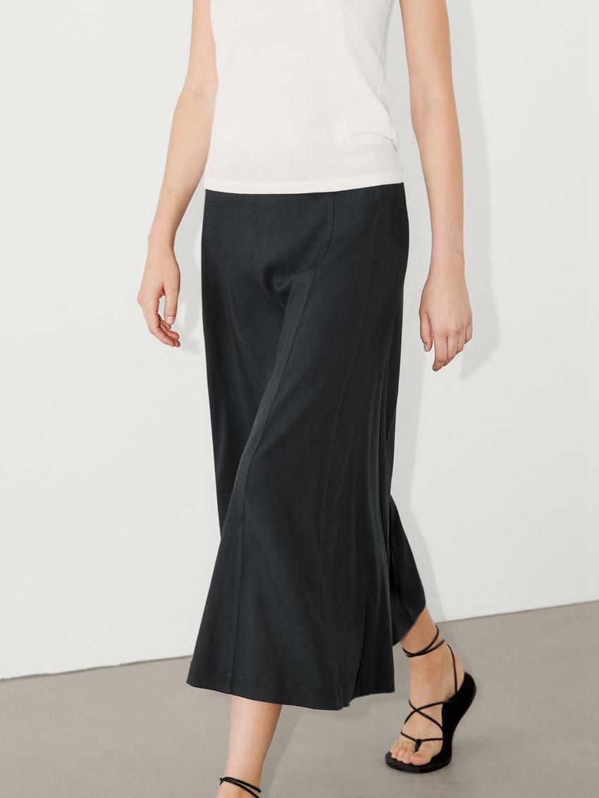 Massimo Dutti Long Flared With Topstitching Detail Women Skirts Dark Grey | US-GO1567392