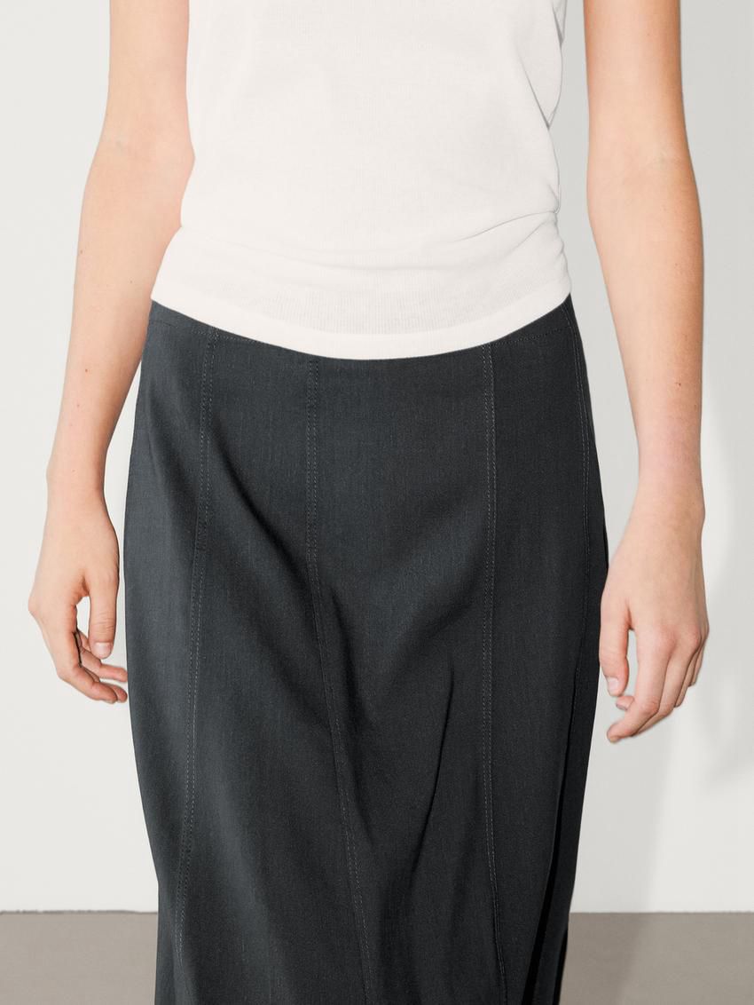 Massimo Dutti Long Flared With Topstitching Detail Women Skirts Dark Grey | US-GO1567392