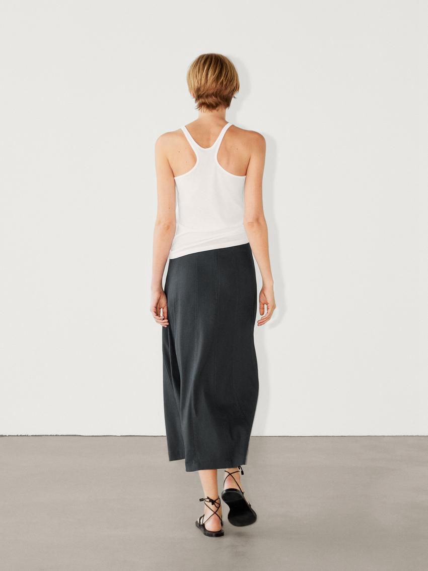 Massimo Dutti Long Flared With Topstitching Detail Women Skirts Dark Grey | US-GO1567392