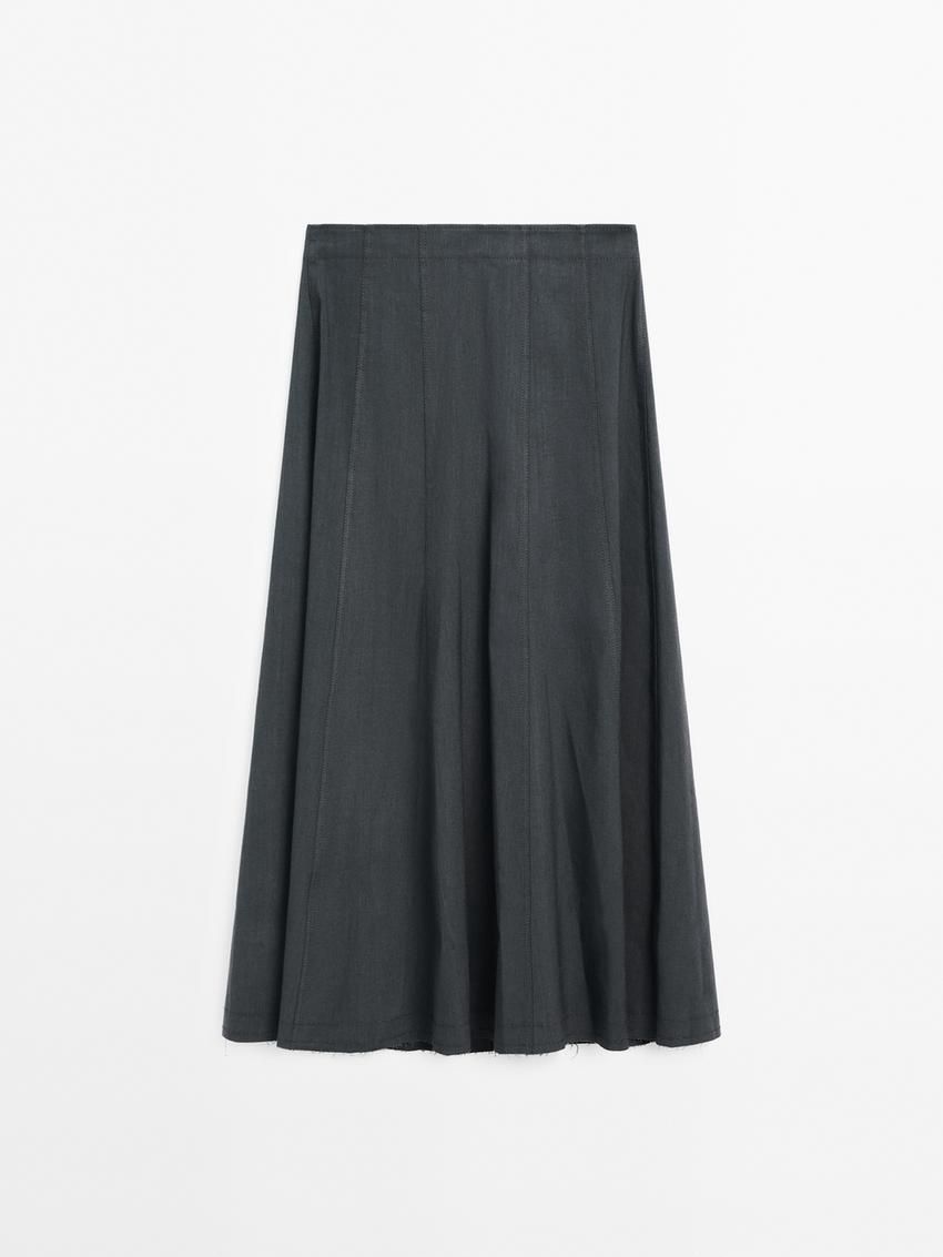 Massimo Dutti Long Flared With Topstitching Detail Women Skirts Dark Grey | US-GO1567392