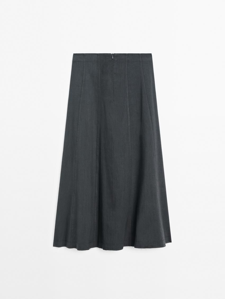 Massimo Dutti Long Flared With Topstitching Detail Women Skirts Dark Grey | US-GO1567392