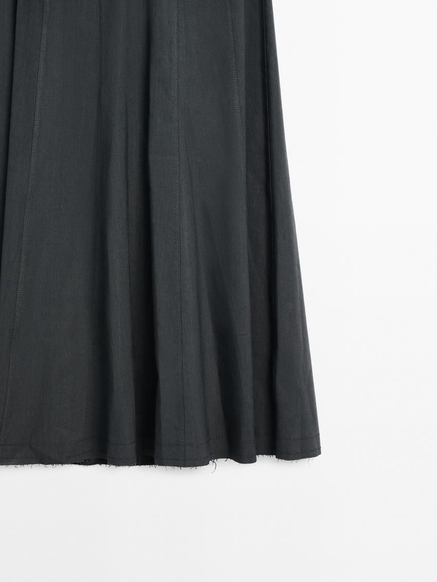 Massimo Dutti Long Flared With Topstitching Detail Women Skirts Dark Grey | US-GO1567392