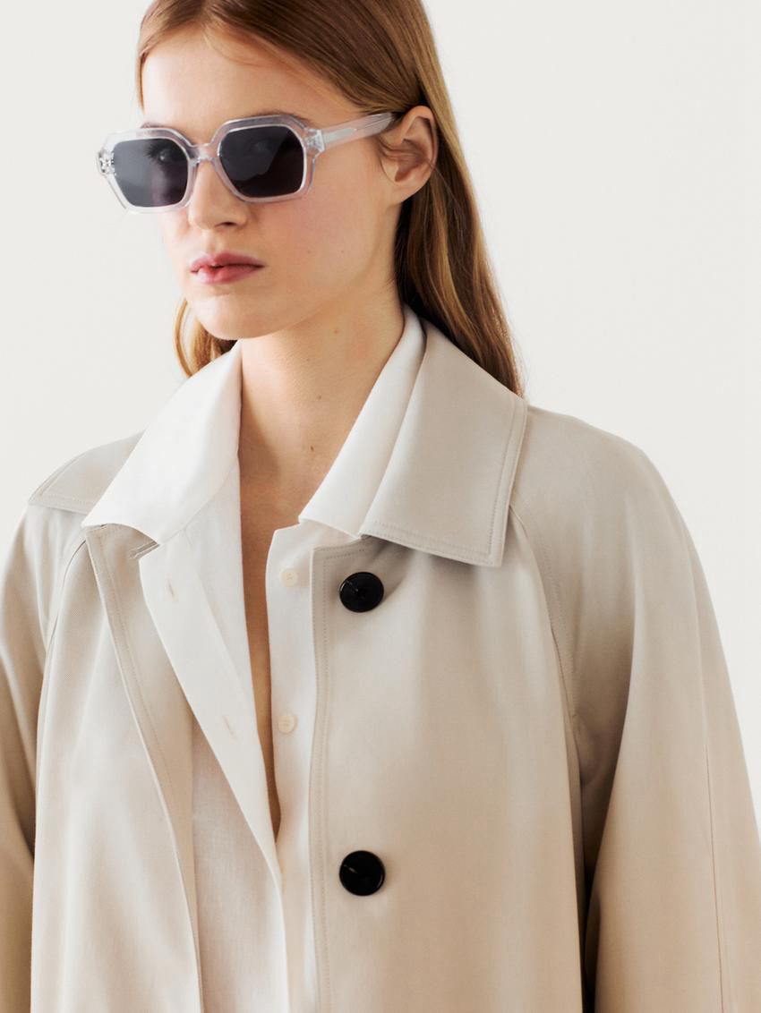 Massimo Dutti Long Flowing With Belt Detail Women Trench Coat Beige | US-DT3421587