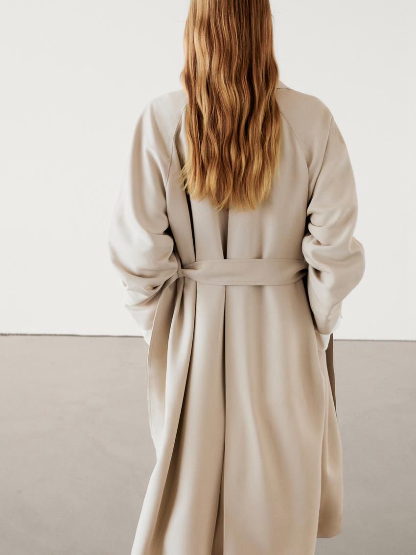 Massimo Dutti Long Flowing With Belt Detail Women Trench Coat Beige | US-DT3421587