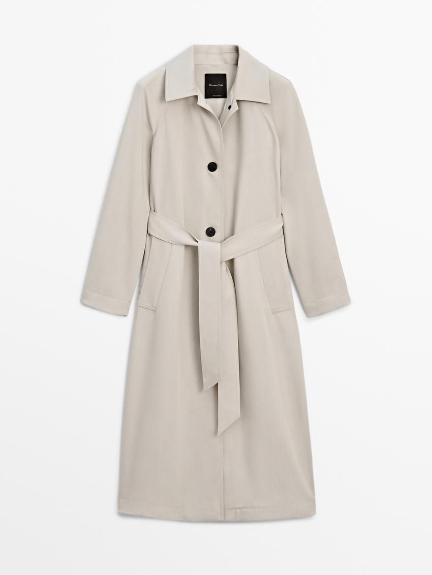 Massimo Dutti Long Flowing With Belt Detail Women Trench Coat Beige | US-DT3421587