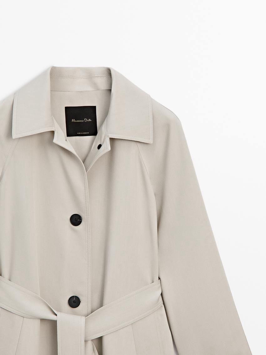 Massimo Dutti Long Flowing With Belt Detail Women Trench Coat Beige | US-DT3421587