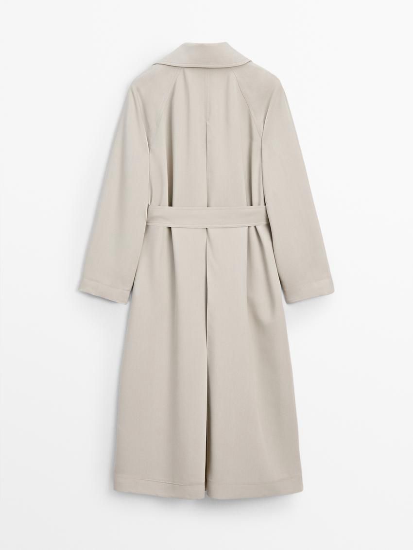Massimo Dutti Long Flowing With Belt Detail Women Trench Coat Beige | US-DT3421587
