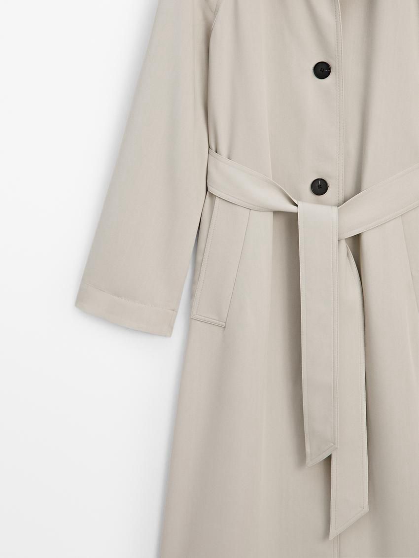 Massimo Dutti Long Flowing With Belt Detail Women Trench Coat Beige | US-DT3421587