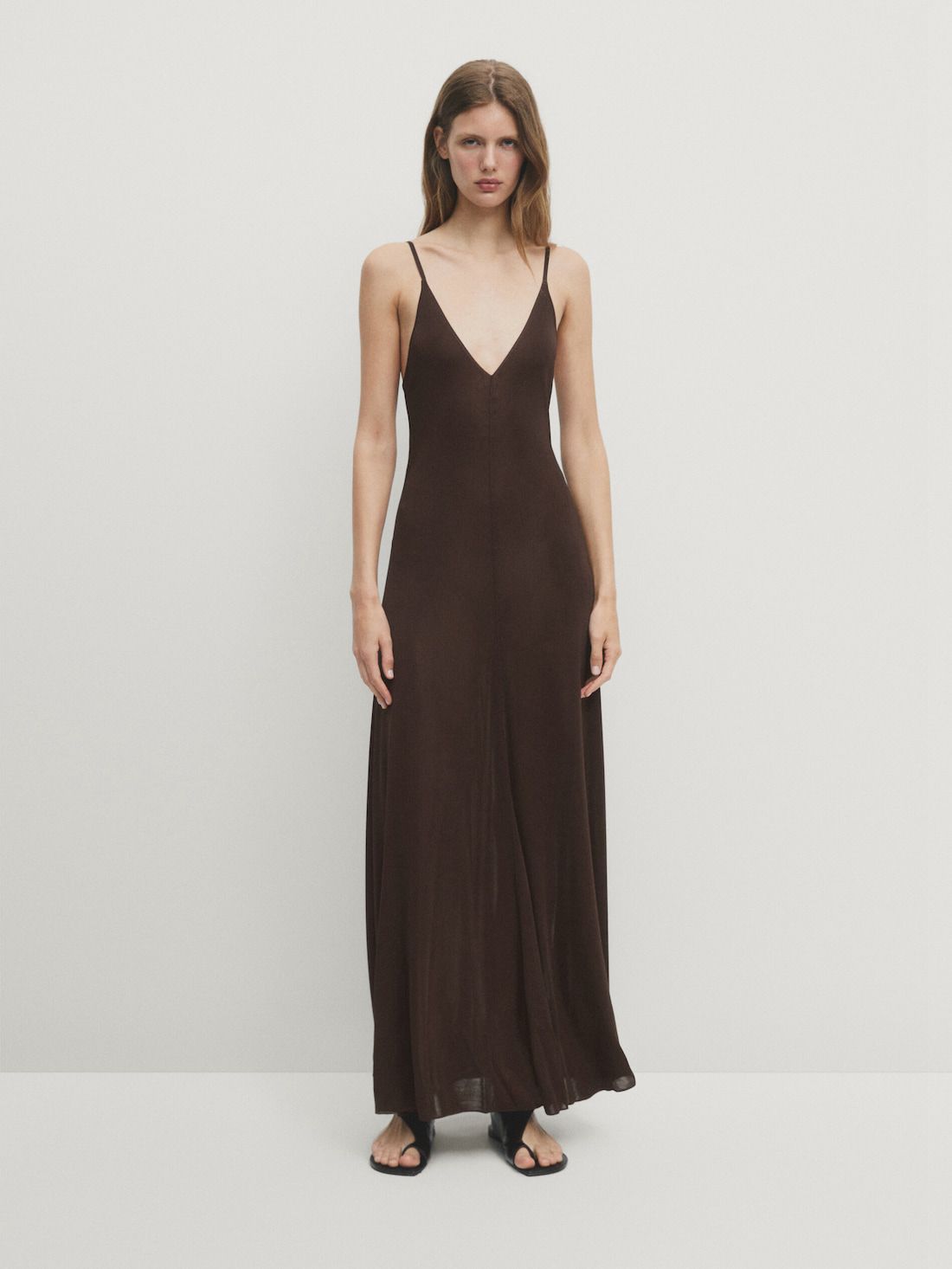 Massimo Dutti Long Knit With Metallic Thread Women Dress Dark Brown | US-UI9048126