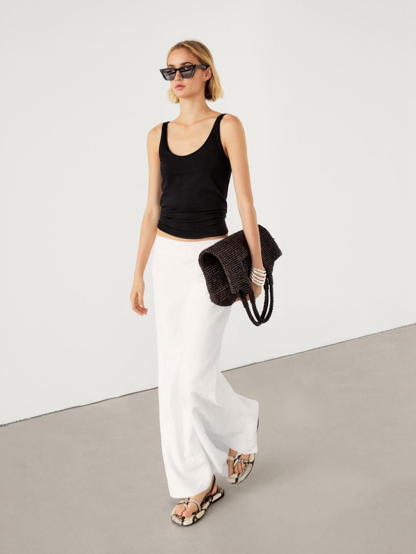 Massimo Dutti Long Linen Blend With Back Slit Women Skirts White | US-FA1562043
