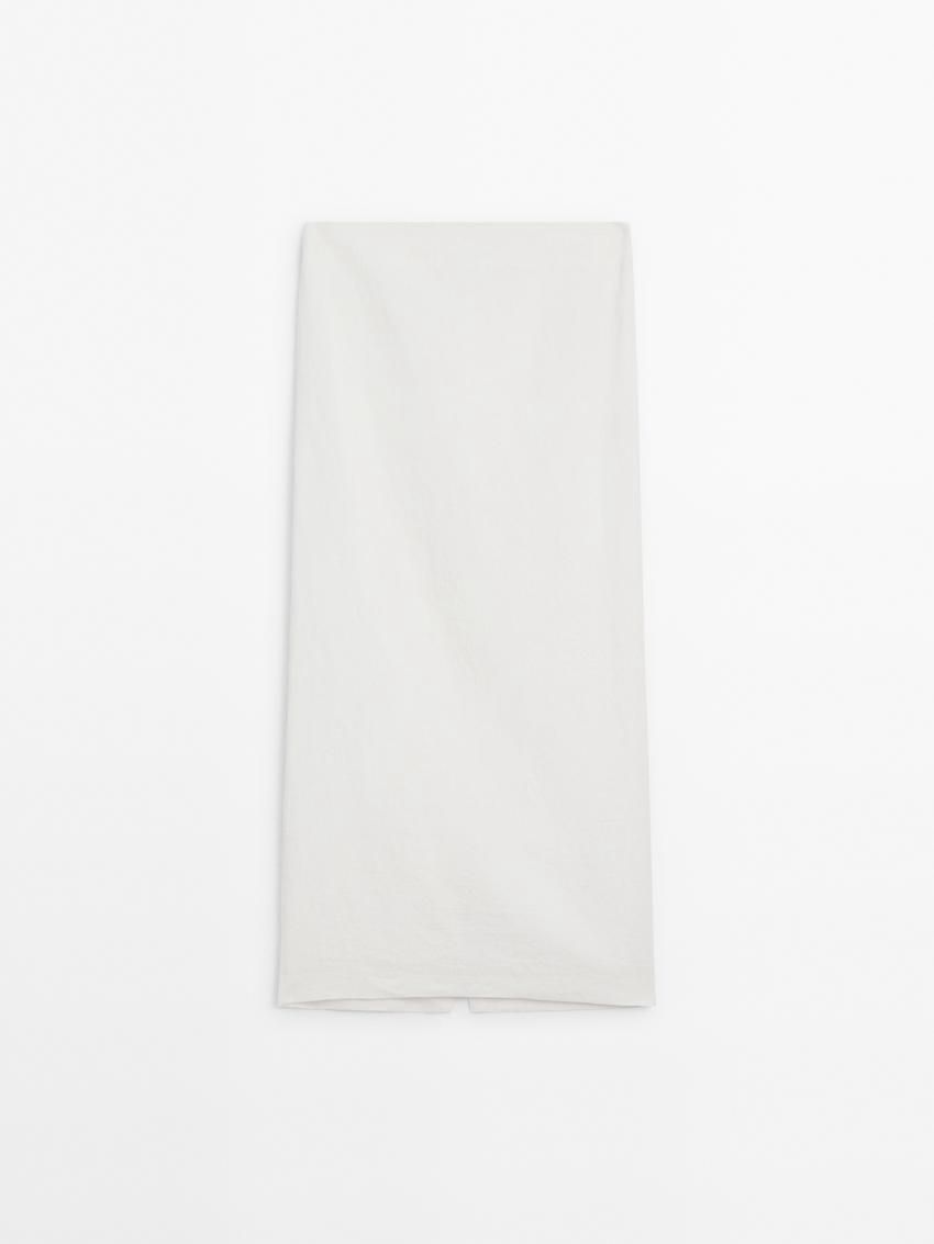 Massimo Dutti Long Linen Blend With Back Slit Women Skirts White | US-FA1562043
