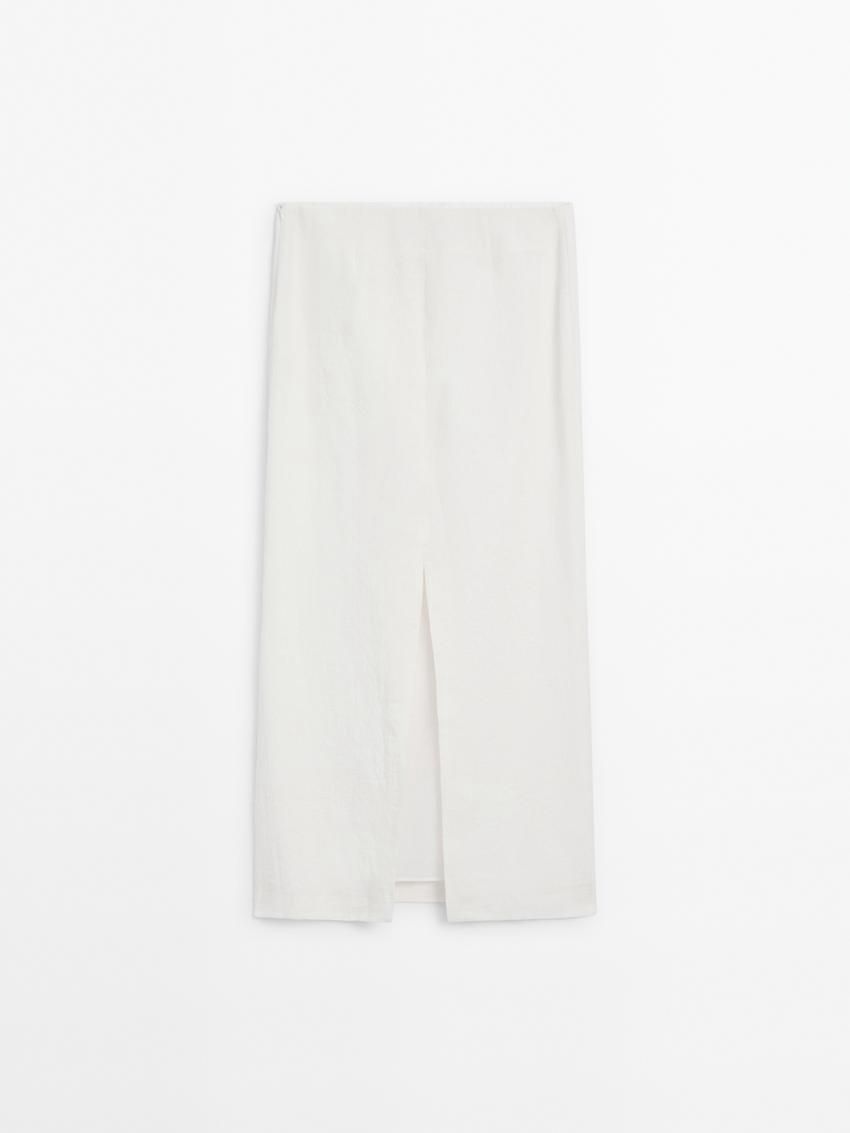 Massimo Dutti Long Linen Blend With Back Slit Women Skirts White | US-FA1562043