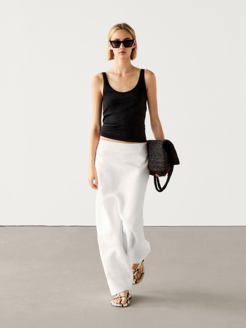Massimo Dutti Long Linen Blend With Back Slit Women Skirts White | US-FA1562043