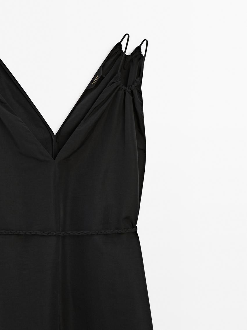 Massimo Dutti Long Linen Blend With Double Straps Women Dress Black | US-YE3546781