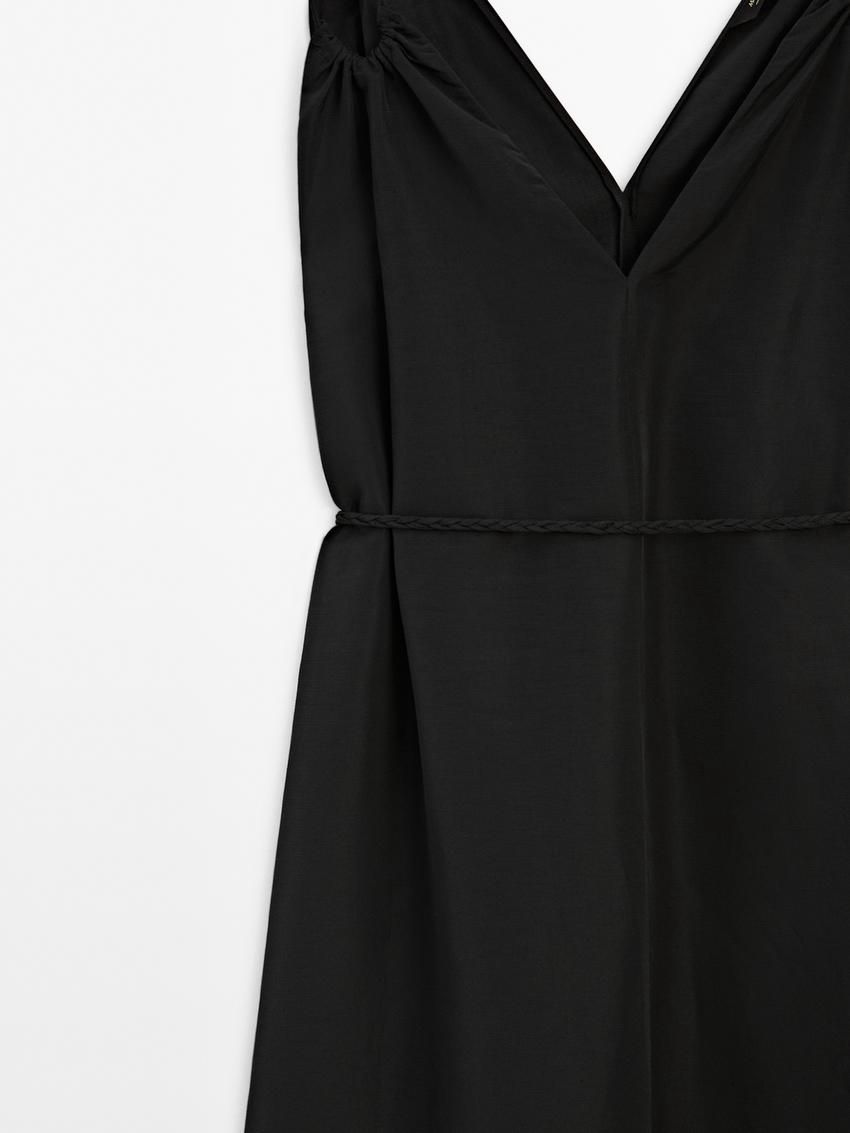 Massimo Dutti Long Linen Blend With Double Straps Women Dress Black | US-YE3546781