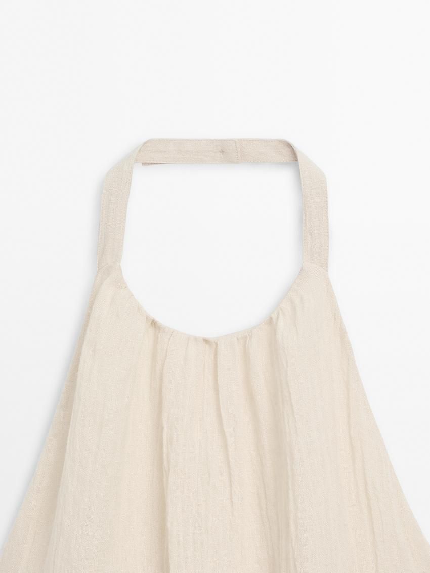Massimo Dutti Long Linen Halterneck Women Dress Cream | US-MG9675012