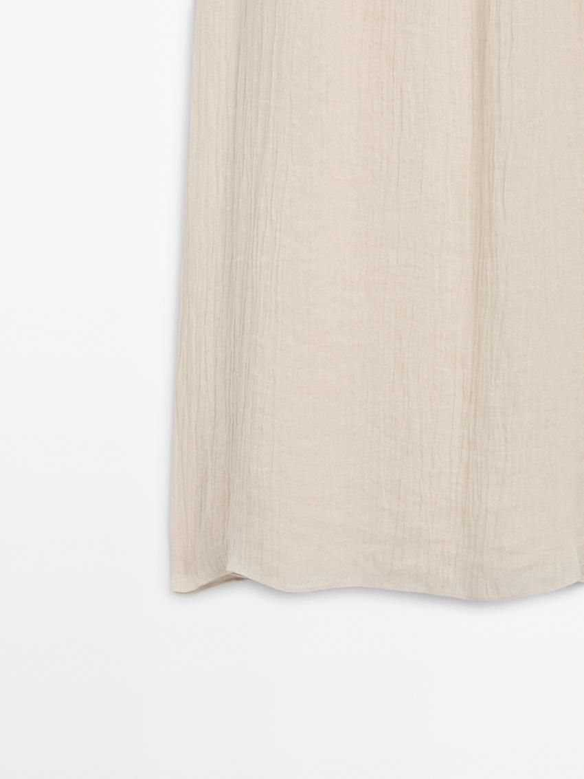 Massimo Dutti Long Linen Halterneck Women Dress Cream | US-MG9675012