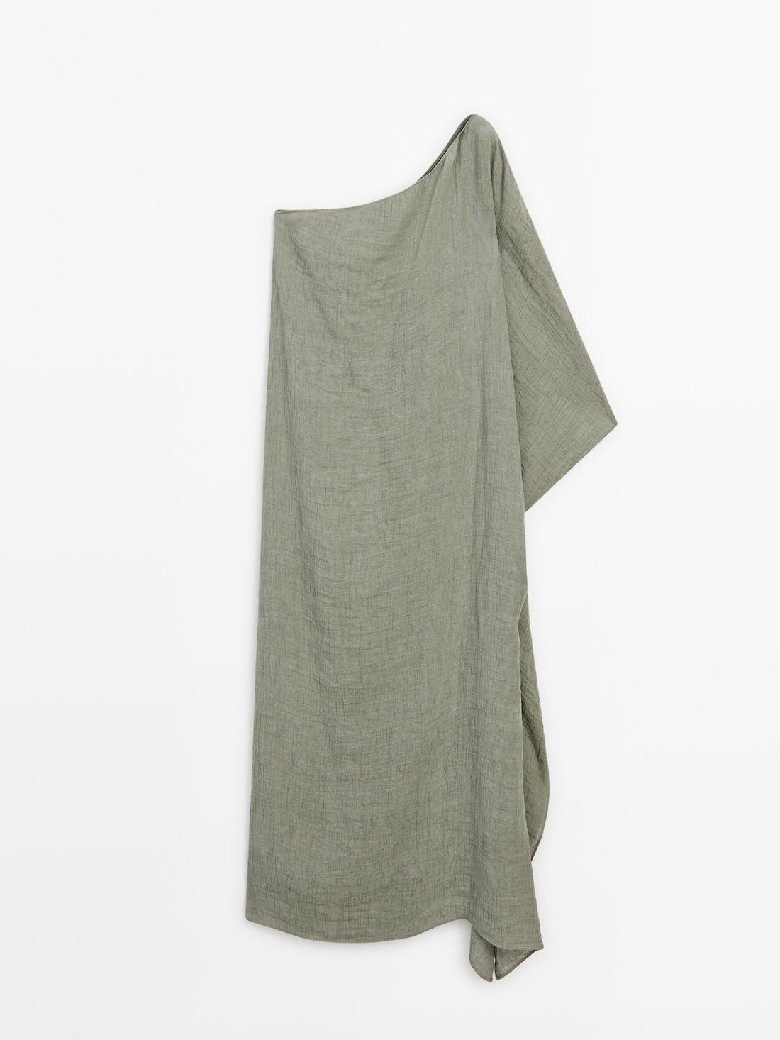 Massimo Dutti Long Linen With Asymmetric Neckline Women Dress Green | US-UE4219638