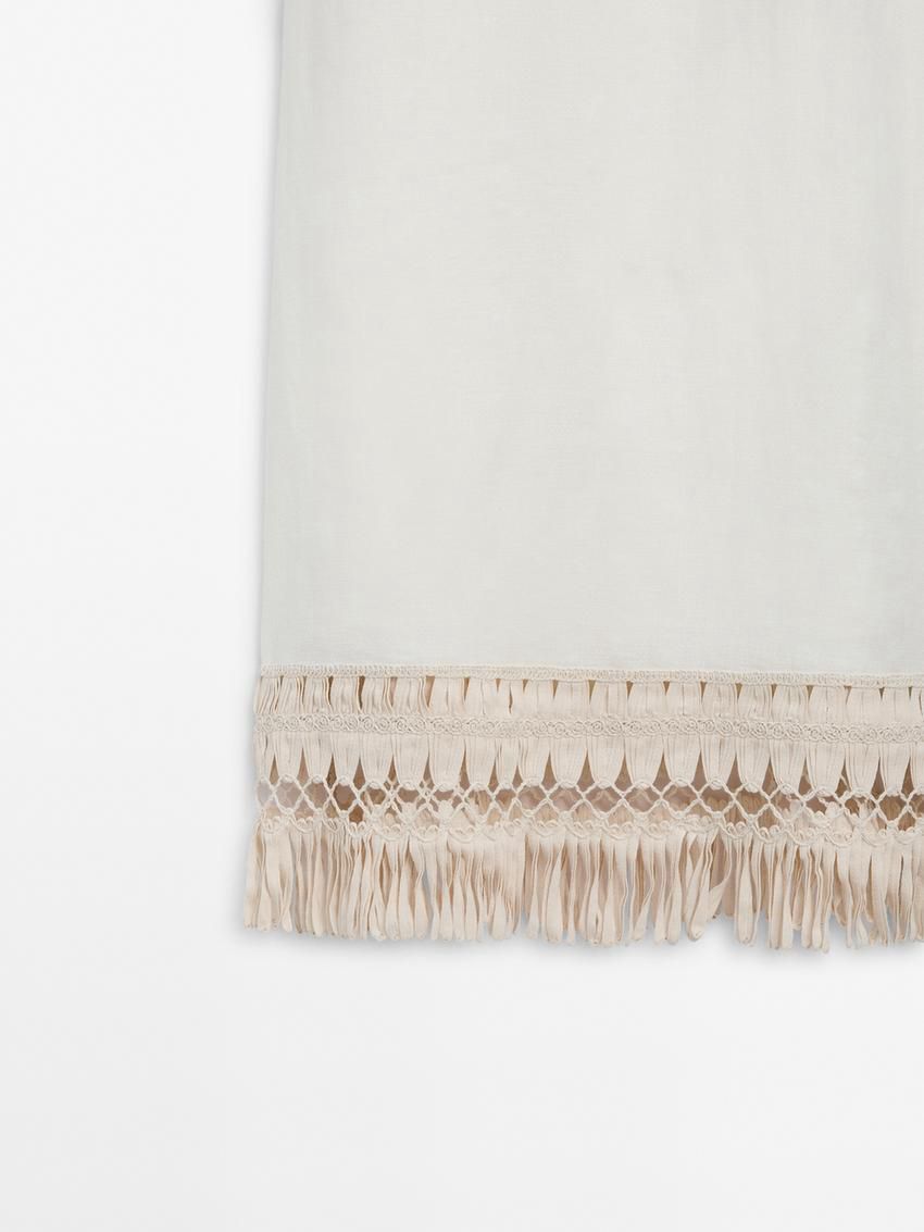 Massimo Dutti Long Linen With Fringe Detail Women Dress White | US-WX8527304