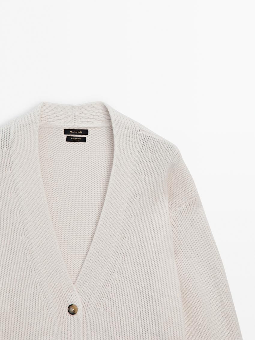 Massimo Dutti Long Plain Knit Cashmere Women Cardigan Cream | US-OF8634795