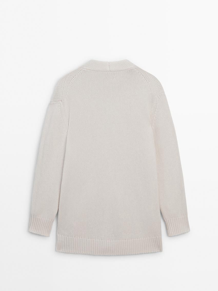 Massimo Dutti Long Plain Knit Cashmere Women Cardigan Cream | US-OF8634795