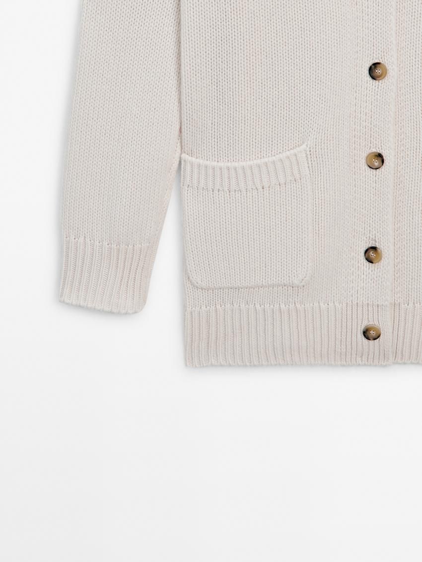 Massimo Dutti Long Plain Knit Cashmere Women Cardigan Cream | US-OF8634795