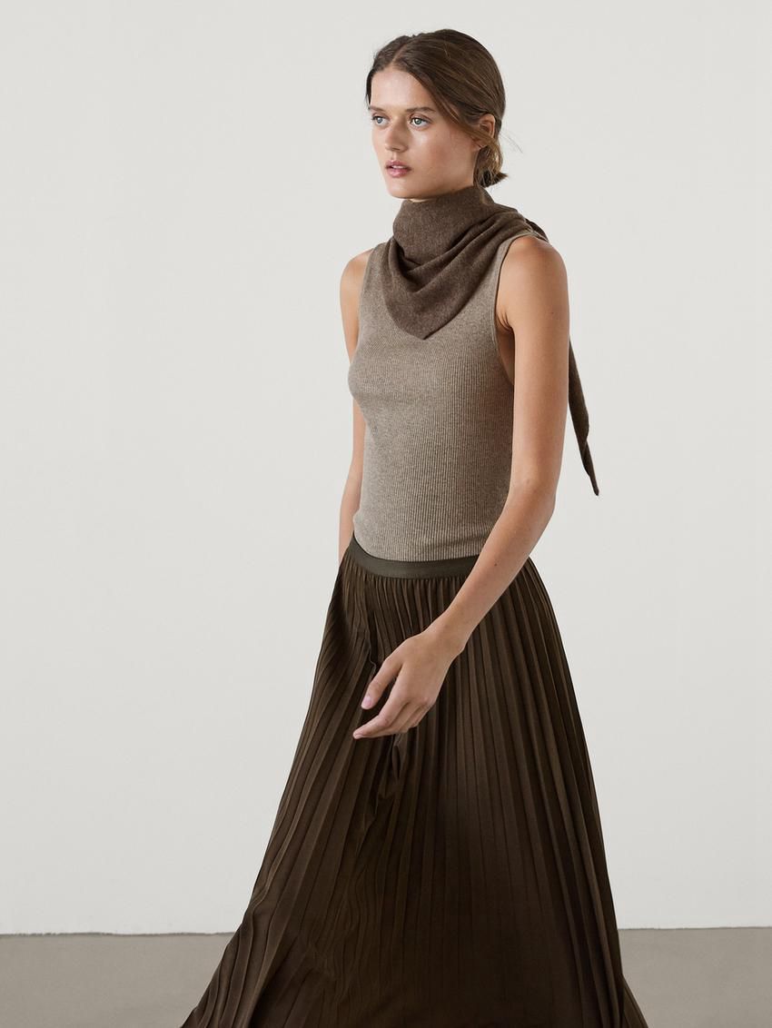 Massimo Dutti Long Pleated Flared Women Skirts Olive | US-WU6359724
