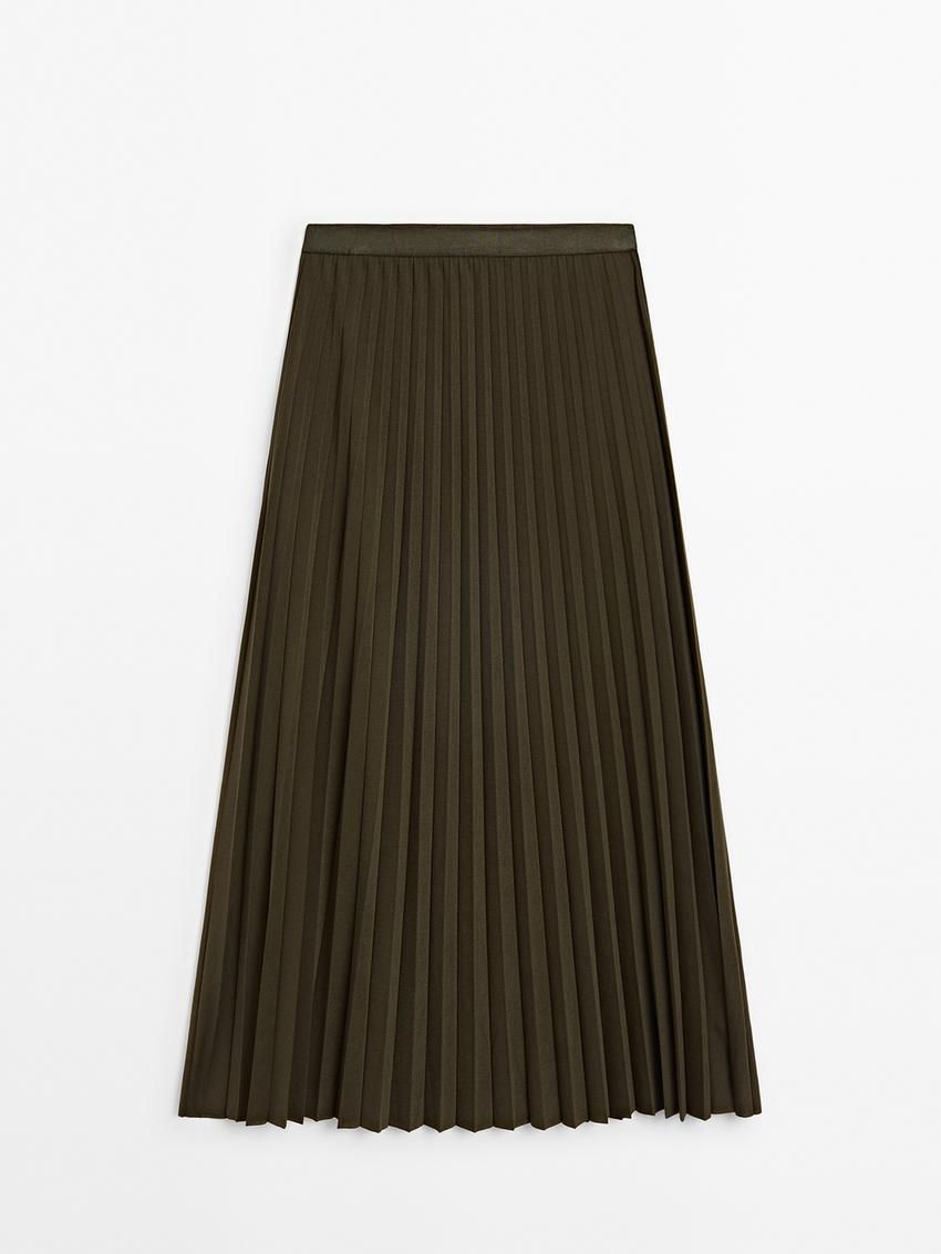 Massimo Dutti Long Pleated Flared Women Skirts Olive | US-WU6359724