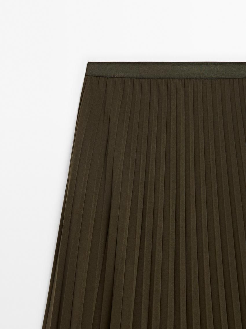Massimo Dutti Long Pleated Flared Women Skirts Olive | US-WU6359724