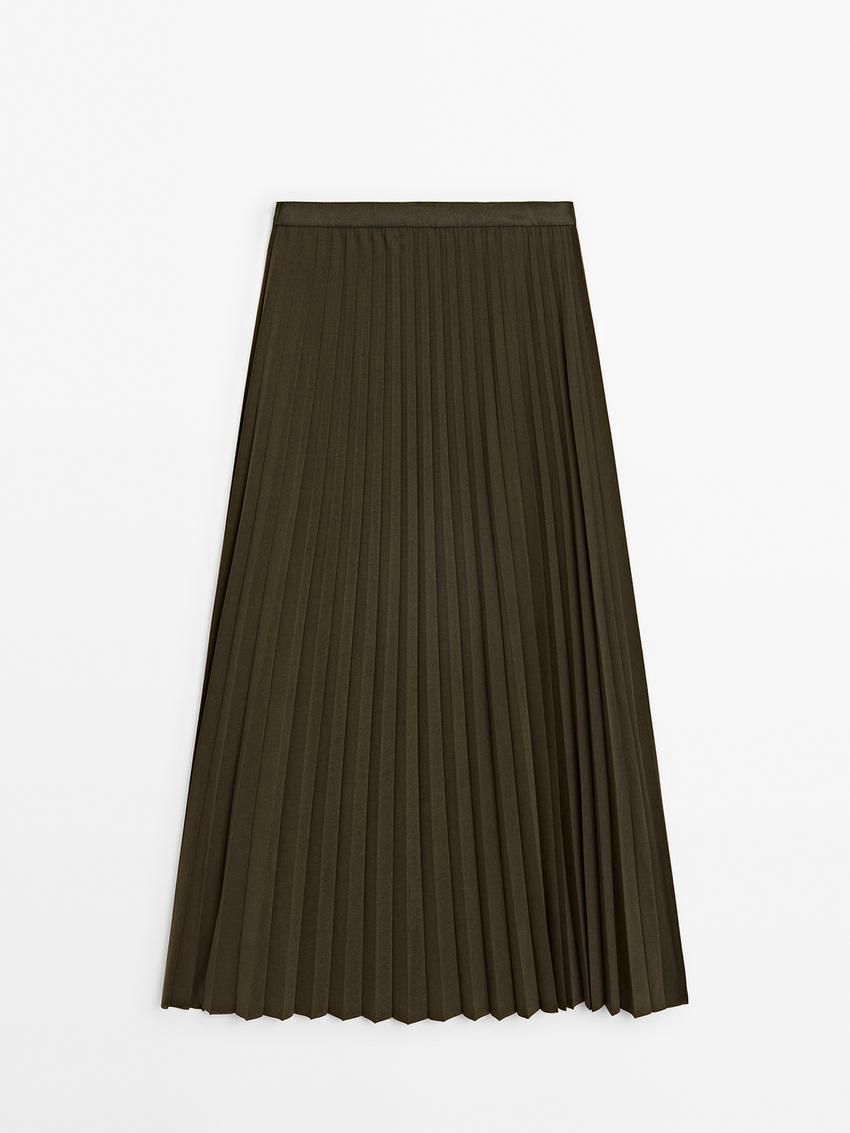 Massimo Dutti Long Pleated Flared Women Skirts Olive | US-WU6359724