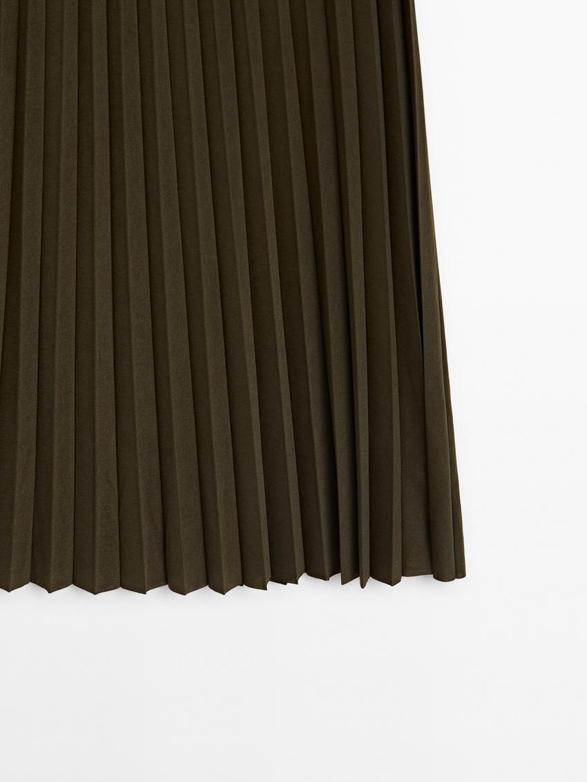 Massimo Dutti Long Pleated Flared Women Skirts Olive | US-WU6359724