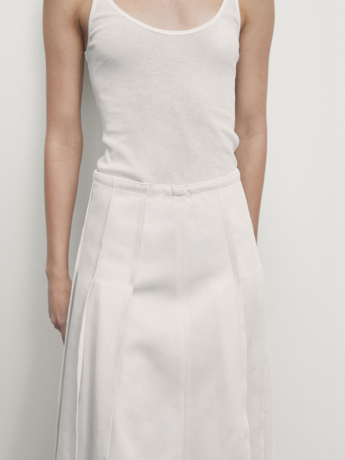 Massimo Dutti Long Pleated High-waist Denim Women Skirts Cream | US-IE9682350