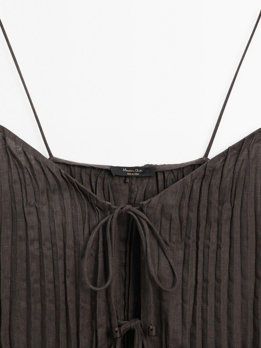 Massimo Dutti Long Pleated With Bow Details Women Top Chocolate | US-AI2798360