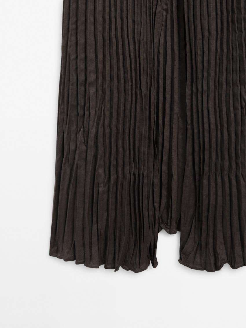 Massimo Dutti Long Pleated With Bow Details Women Top Chocolate | US-AI2798360