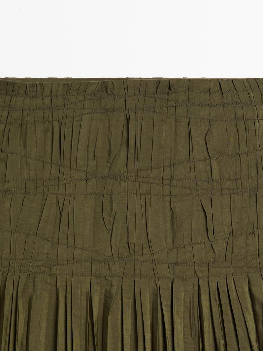 Massimo Dutti Long Pleated Women Skirts Olive | US-SN0631842