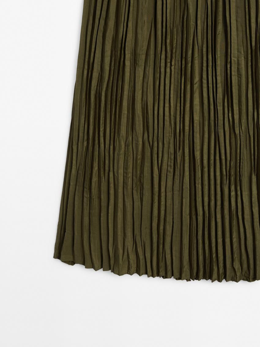 Massimo Dutti Long Pleated Women Skirts Olive | US-SN0631842