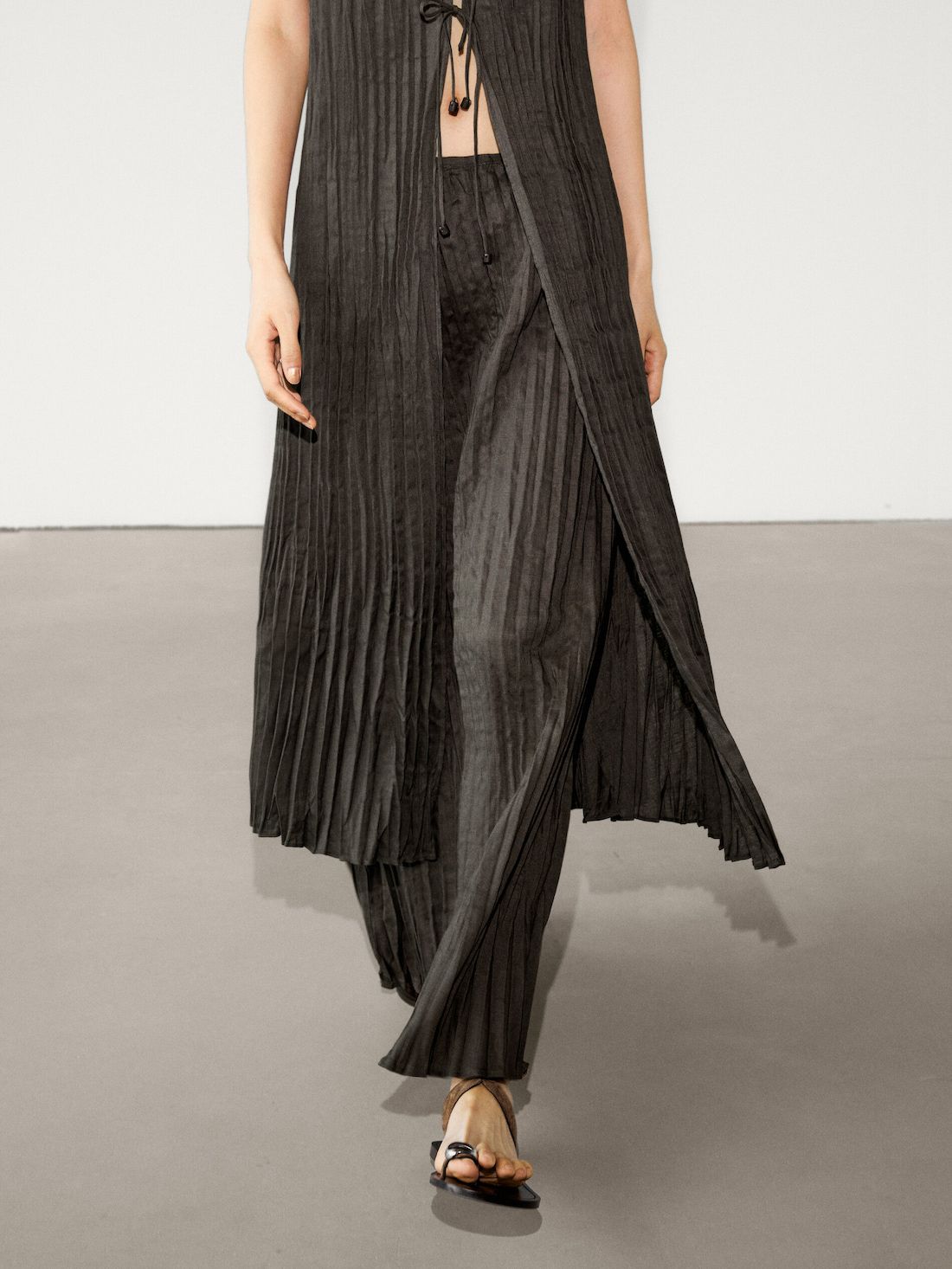 Massimo Dutti Long Pleated Women Skirts Dark Grey | US-WZ1837205