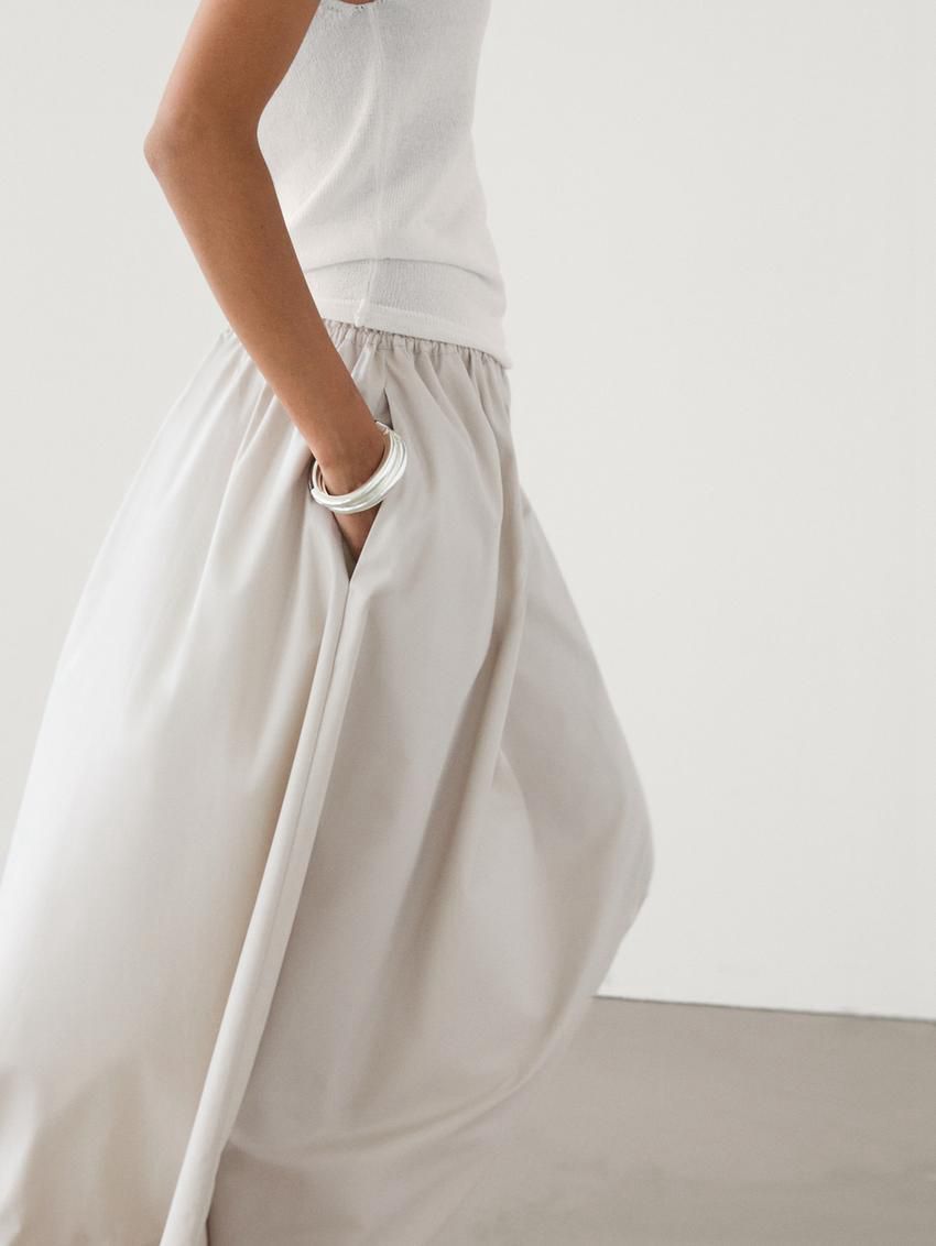 Massimo Dutti Long Poplin Maxi With Elastic Waistband Women Skirts Beige | US-PU3026897