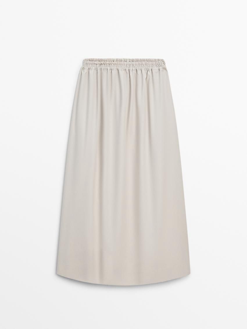 Massimo Dutti Long Poplin Maxi With Elastic Waistband Women Skirts Beige | US-PU3026897