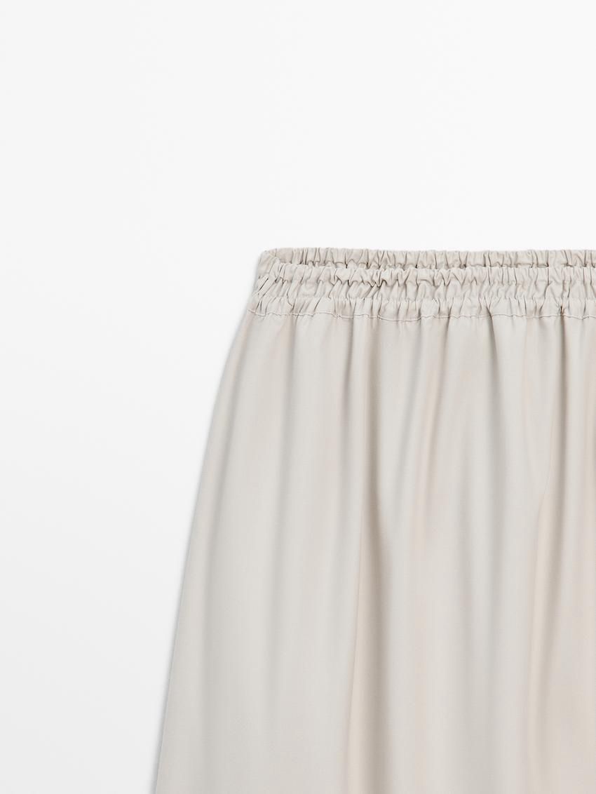 Massimo Dutti Long Poplin Maxi With Elastic Waistband Women Skirts Beige | US-PU3026897