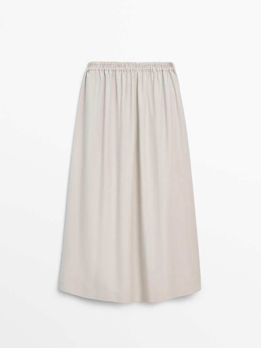 Massimo Dutti Long Poplin Maxi With Elastic Waistband Women Skirts Beige | US-PU3026897