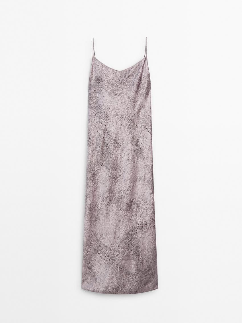 Massimo Dutti Long Printed Satin Women Dress Light Purple | US-JH7142659